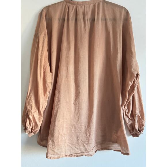 MYSAYANG Handmade 100% Cotton Button Front Blouse One Size Tan - Picture 2 of 8